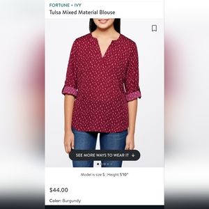 Fortune + Ivy Tulsa Mixed Material Blouse Burgundy
